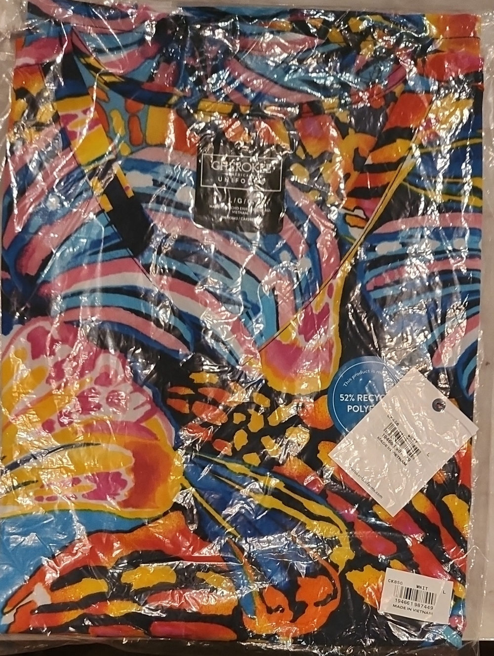 Cherokee Multicolor Women's V-Neck Scrub Top - Bright Floral Print